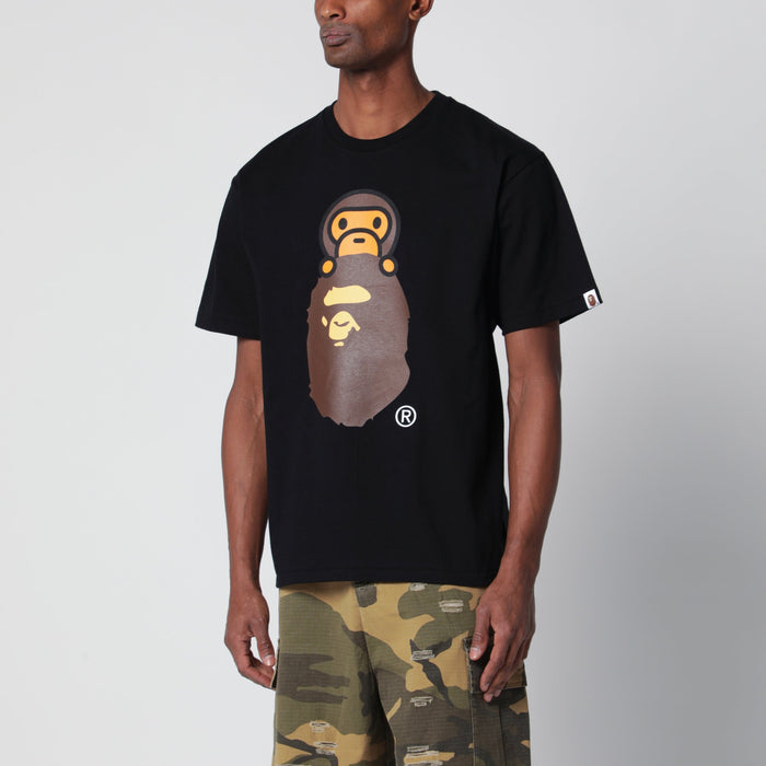 Bape Black Tshirt With Baby Milo Monkey Print