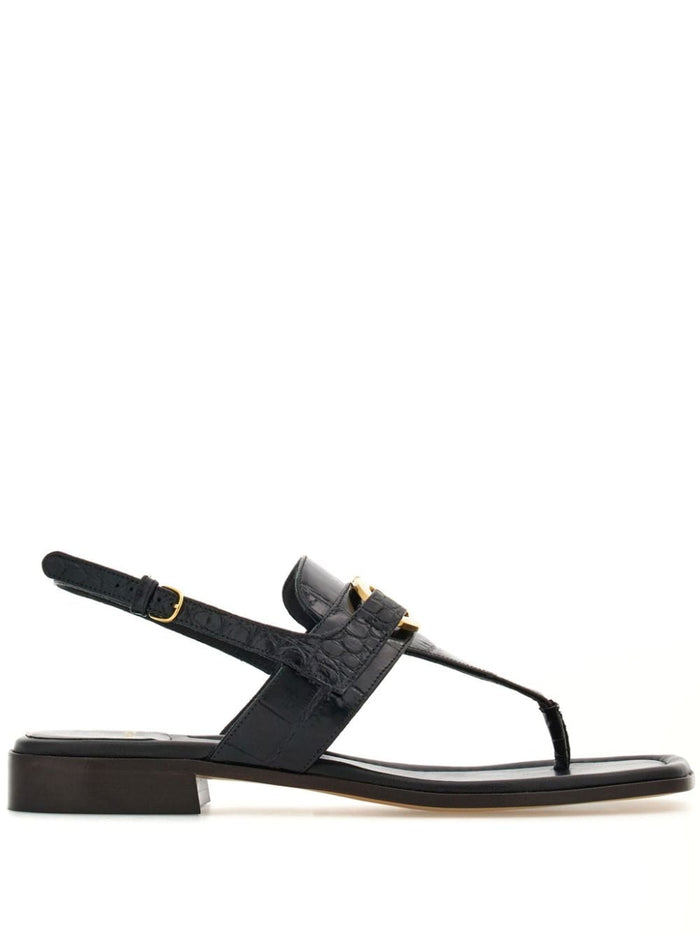 Ferragamo Gancini Leather Thong Sandals