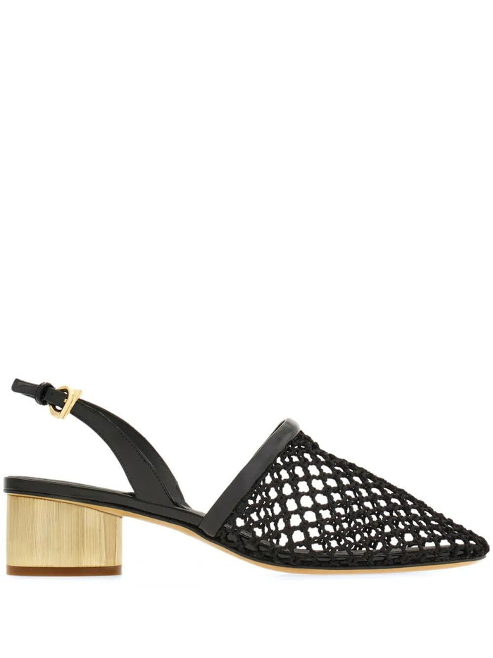 Ferragamo Kay 40 Mesh And Leather Slingback