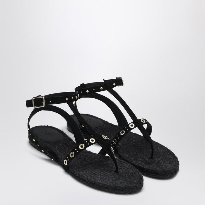 Castañer Low-Heeled Black Pati With Studs