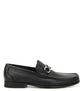 Ferragamo Black Leather Grandioso Gancini Flat Shoes