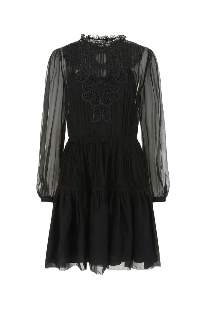 Alberta Ferreti Black Chiffon Mini Dress