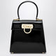 Ferragamo Small Black Leather Tophandle Bag With Gancini Closure
