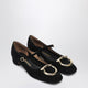 Ferragamo Black Gancini Heeled Ballerina In Suede