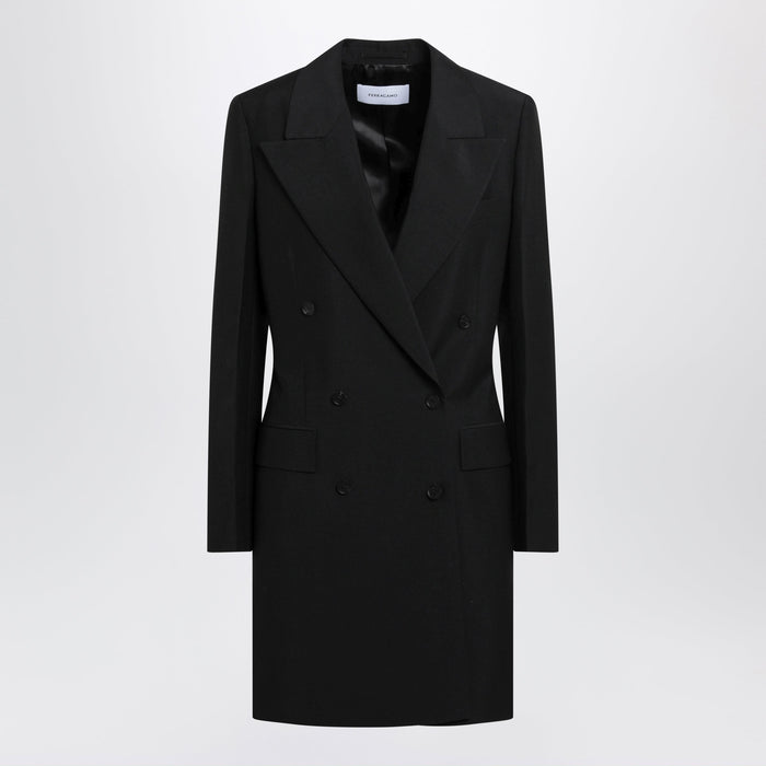 Ferragamo Black Double-Breasted Wool-Blend Suit