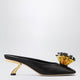 Ferragamo Black Mules With Sculptural Heel And Crystal Flower