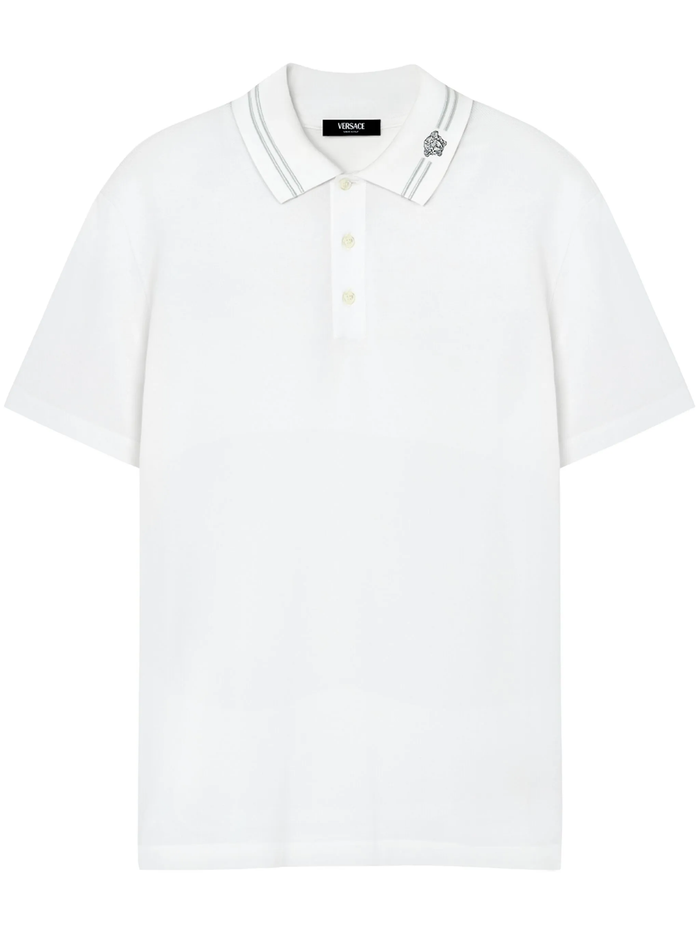 Versace White Polo Shirt With Medusa Embroidery