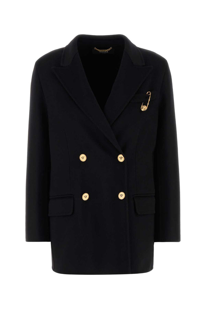 Versace Double-Breasted Coat In Cashmere Blend