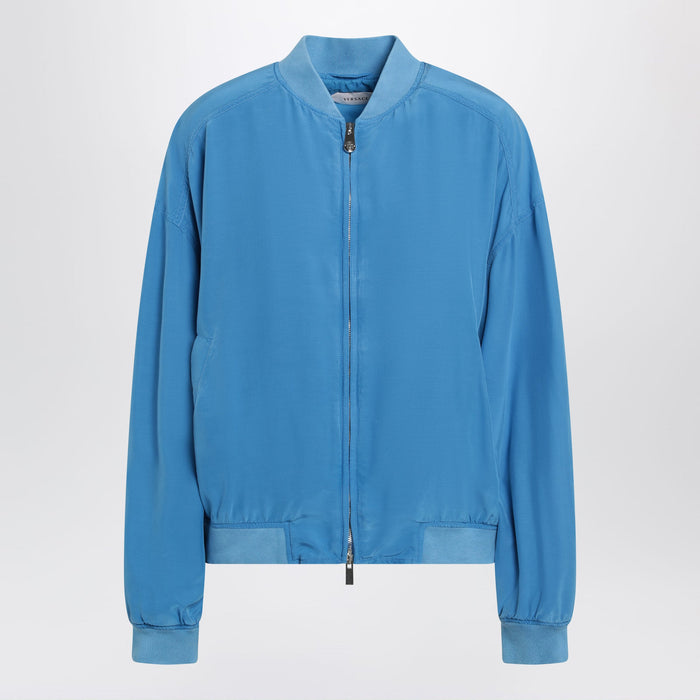 Versace Light Blue Silk Poplin Zip Blouson