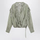 Dries Van Noten Green Striped Wrap Shirt In Cupro