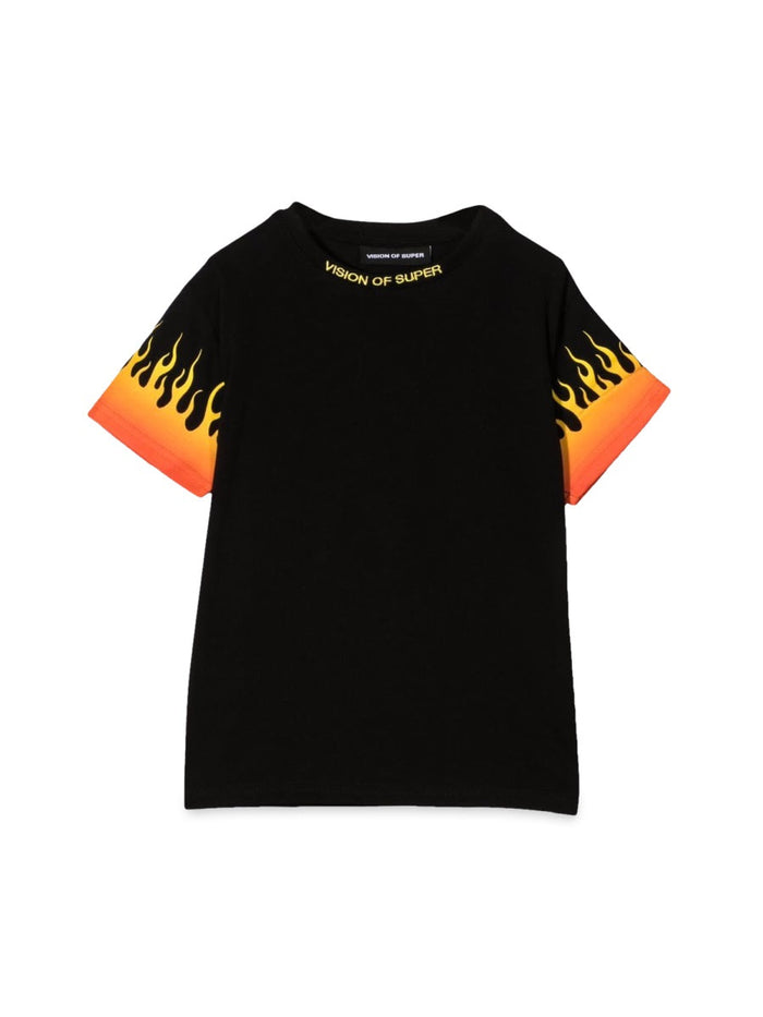Vision Of Super Black Tshirt With Shaded Red Flames