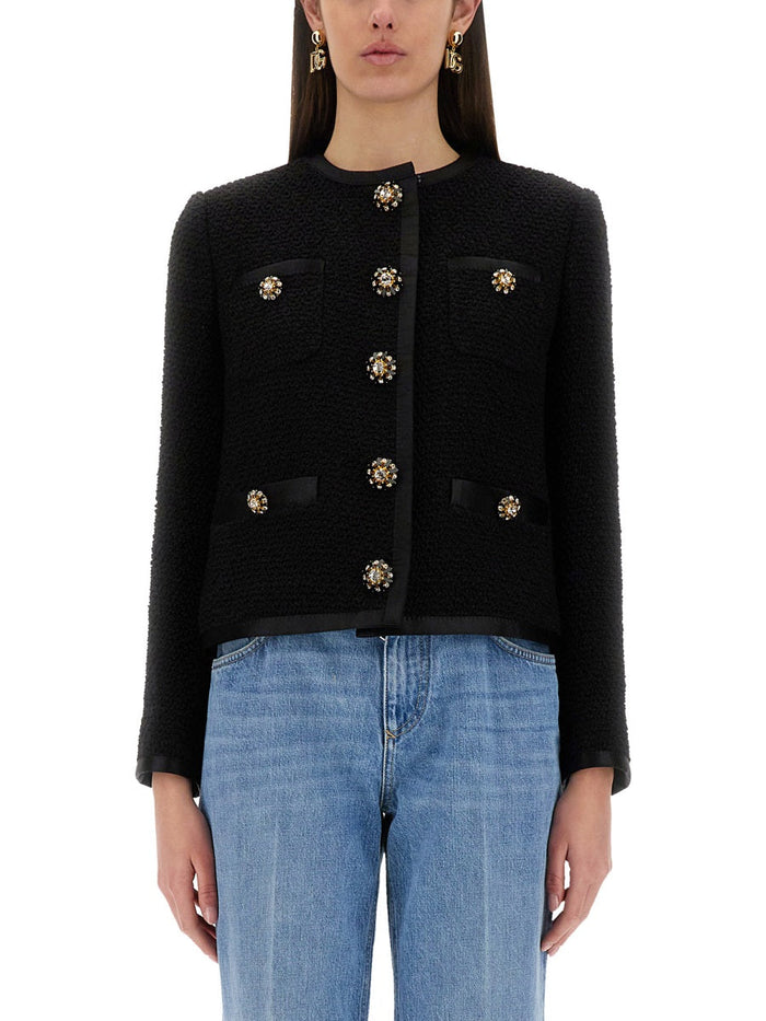Dolce & Gabbana Single-Breasted Tweed Bouclé Short Jacket