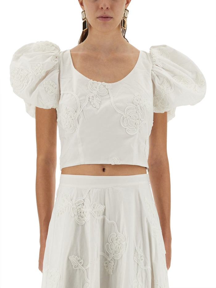 Rotate Birgerchristensen Cotton Top With Puff Sleeves