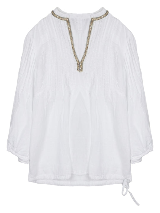 120% Lino Blusa In Lino Con Strass