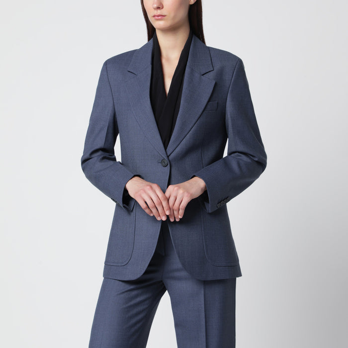 Victoria Beckham Katherine Single-Breasted Jacket In Blue Mélange Wool Blend
