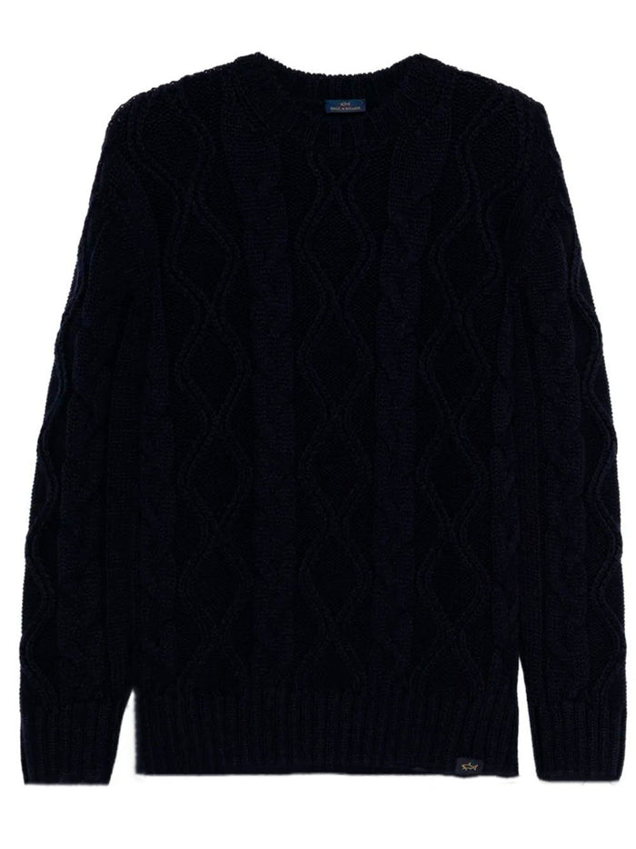 Paul & Shark Cable Knit Crewneck Wool Sweater