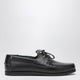 Vinnys Black Boat Shoe In Leather