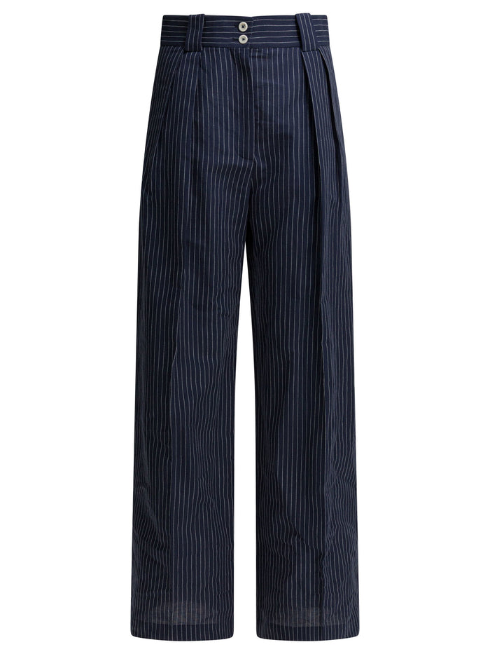 Ines De La Fressange Blue Linen Trousers