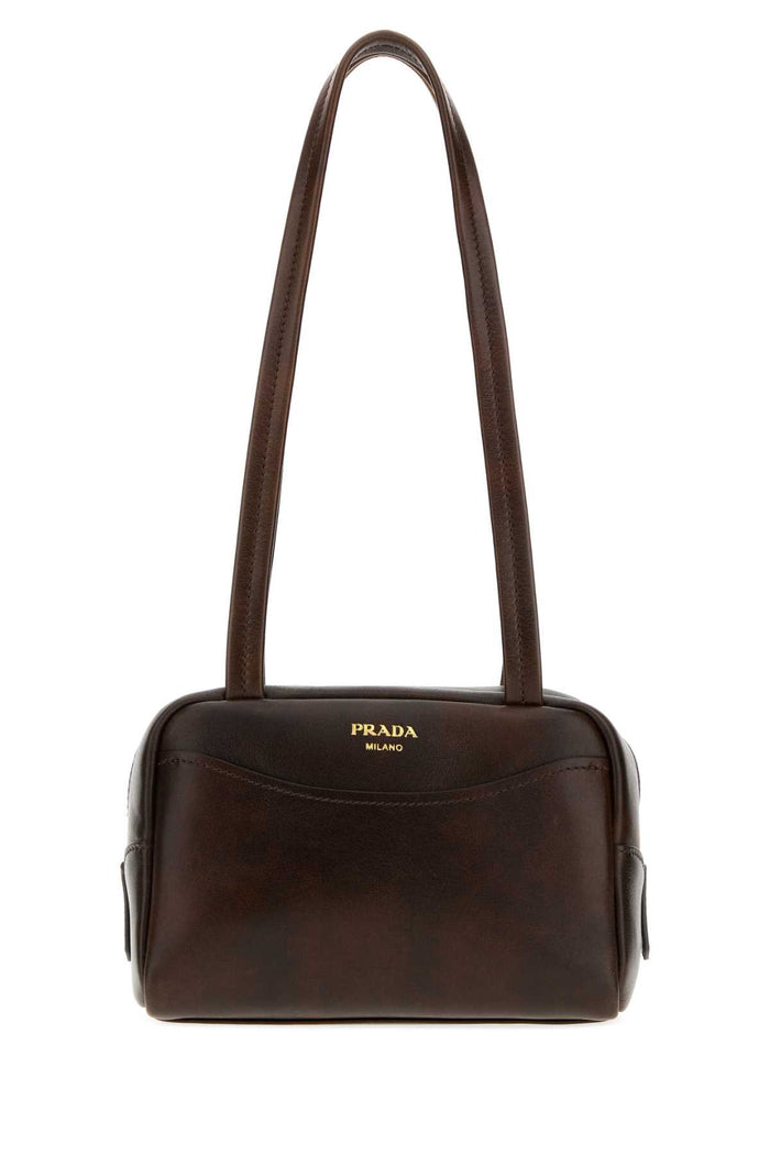 Prada Dark Brown Leather Mini Prada Carry Shoulder Bag