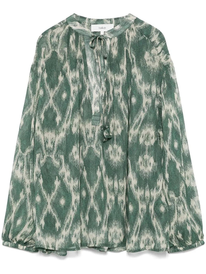 Ba&Sh Menaelle Khaki Beige Printed Blouse
