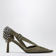 Prada Military Green Canvas Pumps With Crystals
