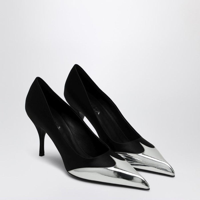 Prada Black Décolleté In Satin And Metallic Leather