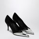 Prada Black Décolleté In Satin And Metallic Leather