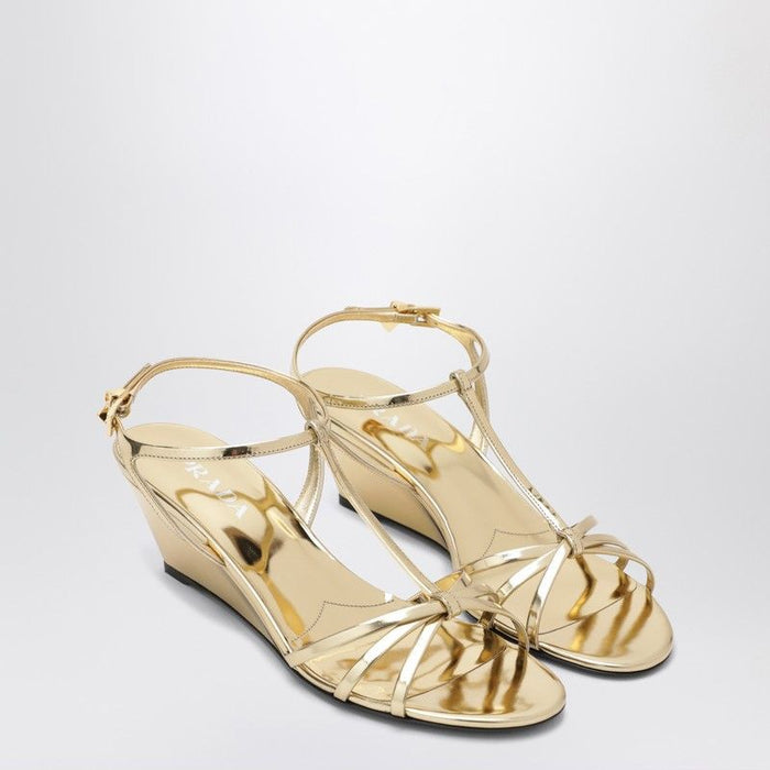 Prada Platinum Leather Wedge Sandals