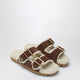 Prada Brown Suede And Shearling Slides