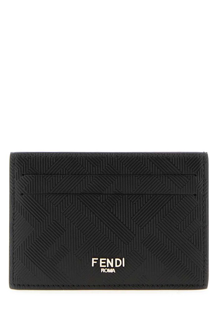 Fendi Portacarte Piatto Ff All Over Nero Su Nero