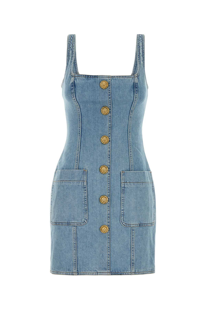 Balmain Sl Buttoned Light Blue Short Dress