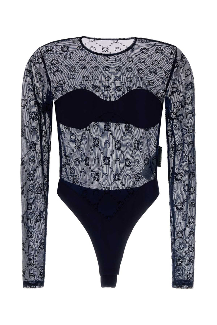 Marine Serre Moonogram Mesh Flock Ls Bodysuit Top