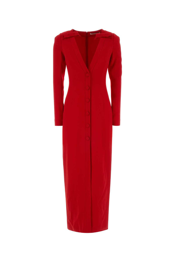 Alessandra Rich Cady Evening Dress With Deep ''V'' Neckline & Bows