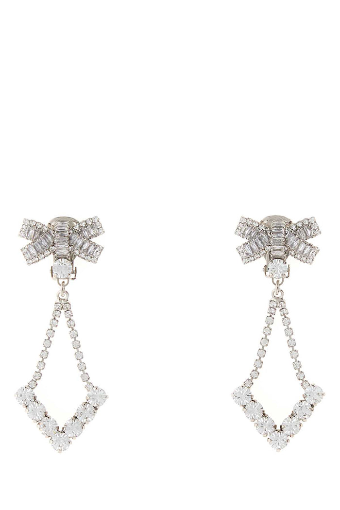 Alessandra Rich Crystal Earrings With Bow And Pendant