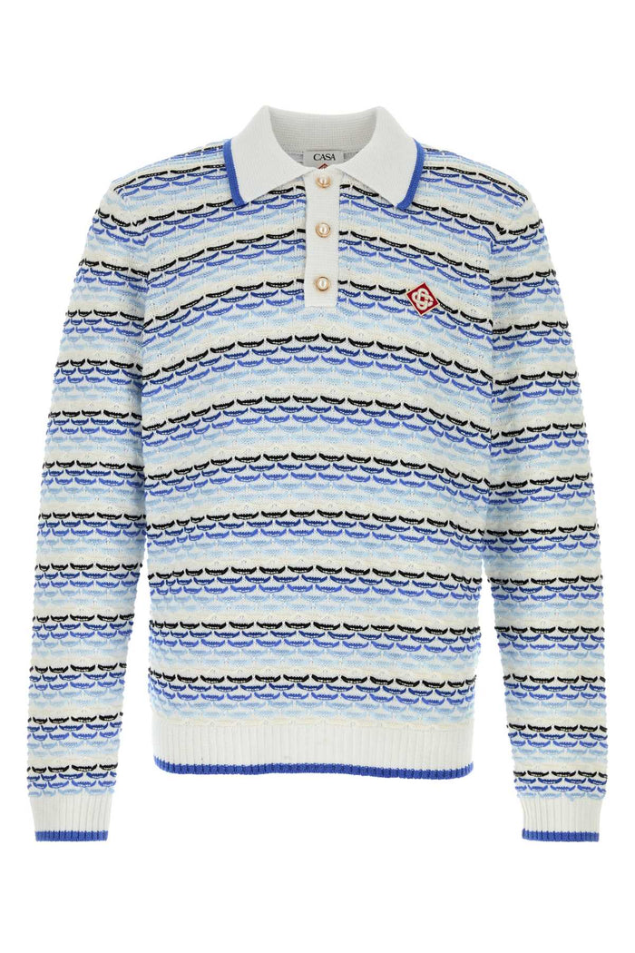Casablanca Tuck Stitch Long Sleeve Polo Shirt