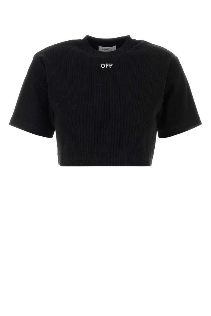 Off White Off Stamp Rib Cropped Tee Black