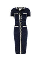 Self Portrait Navy Pointelle Knit Midi Dress