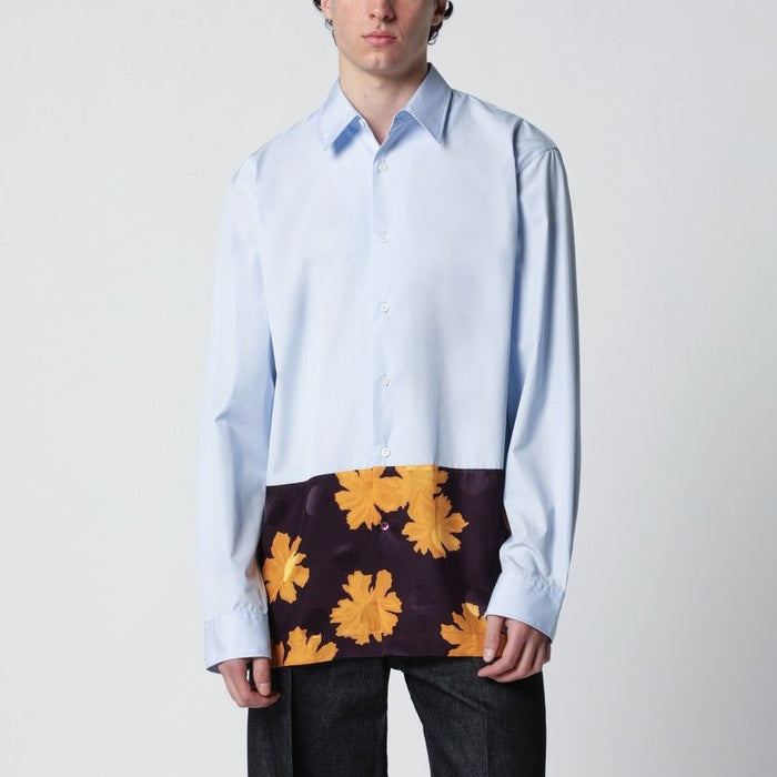 Dries Van Noten Light Blue Shirt With Floral Insert