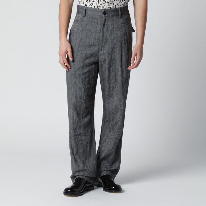 Dries Van Noten Black Herringbone Trousers