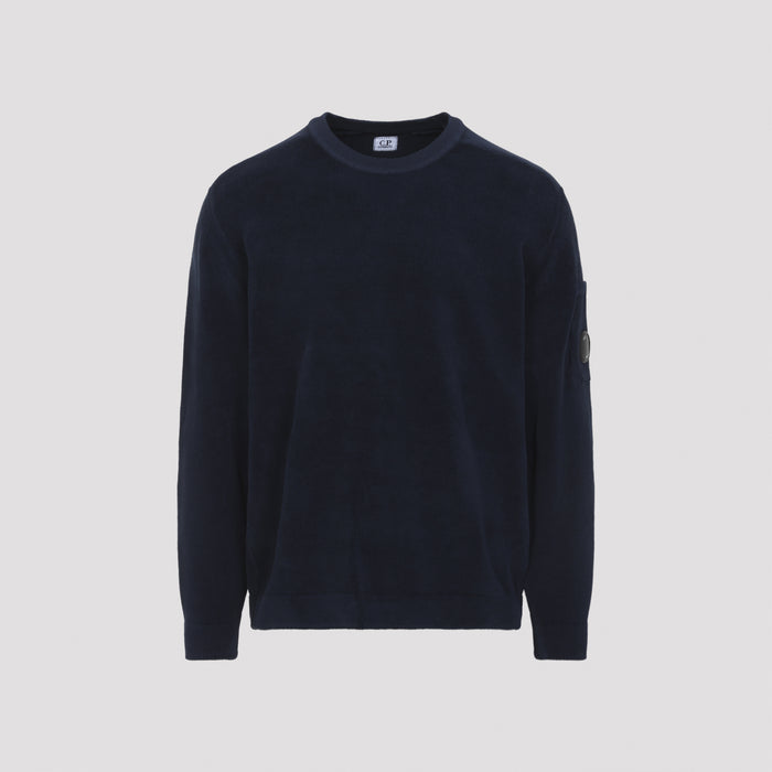 C.p.company Navy Blue Crewneck Lens Cotton Pullover
