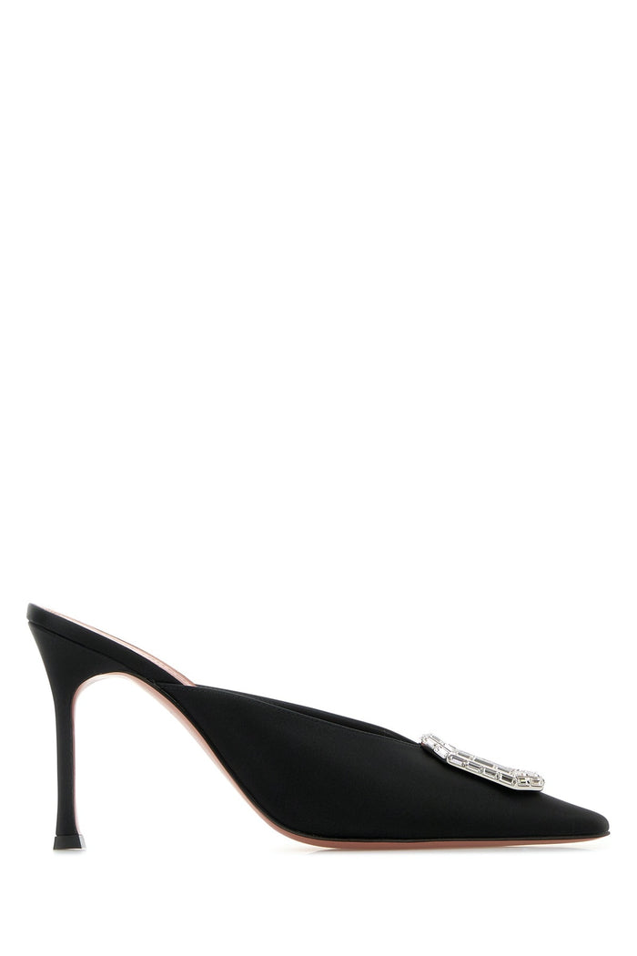 Amina Muaddi Camelia Mule 90 Satin Black White