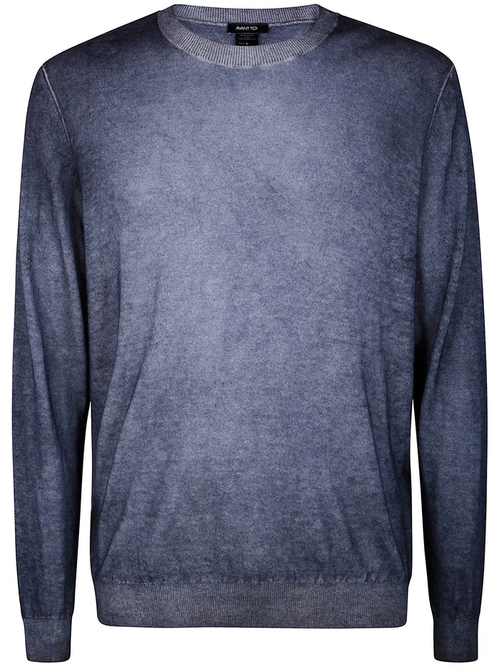Avant Toi Two Colors Ultralight Cashmere And Wool Round Neck Pullover