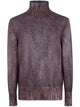 Avant Toi Hand Painted Cashmere And Silk High Neck Pullover With Destroyed Edges