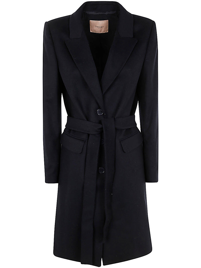 Twin-Set Blue Wool Polyamide Coat