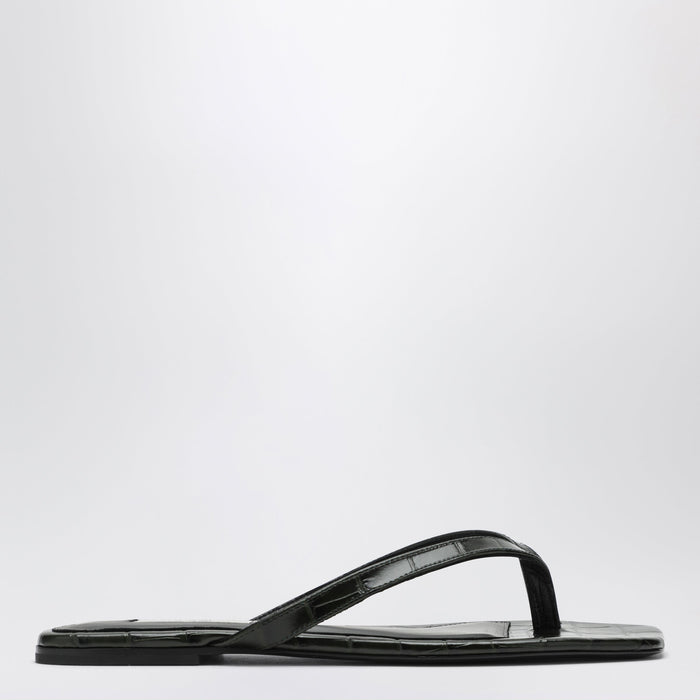 Toteme Crocodileeffect Leather Flipflops In Green