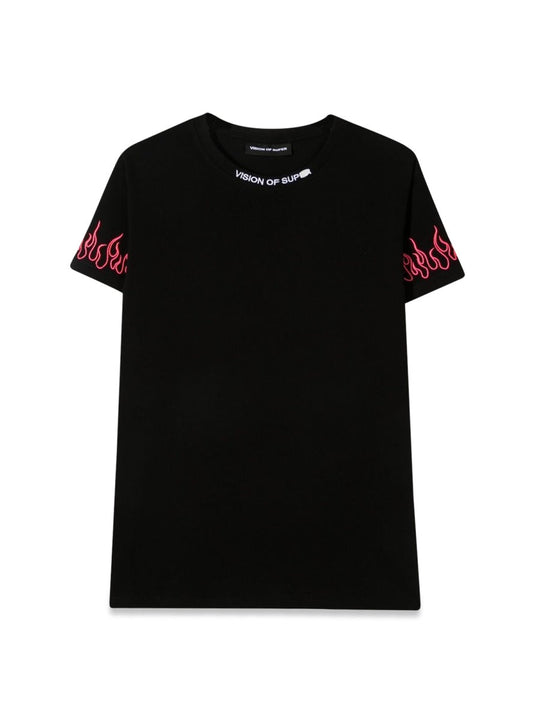Vision Of Super Black Embroidered Tshirt Fuchsia Flame