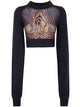 Jean Paul Gaultier Lambswool Ribbed Long Sleeves Cropped Sweater With Printed Mesh Cut Out Details