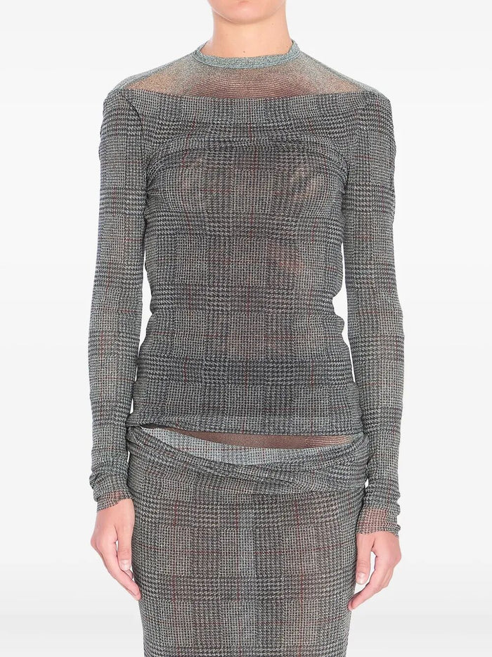 Jean Paul Gaultier Mesh Top Double Layer Printed "Body Shadow" And "Prince Of Wales"