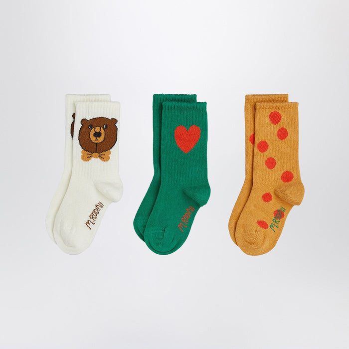 Mini Rodini Three Socks With Bear, Heart And Polka-Dot Patterns