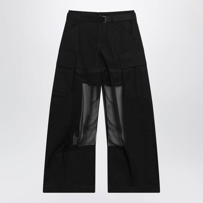 Sacai Black Cargo Trousers With Semi-Sheer Insert
